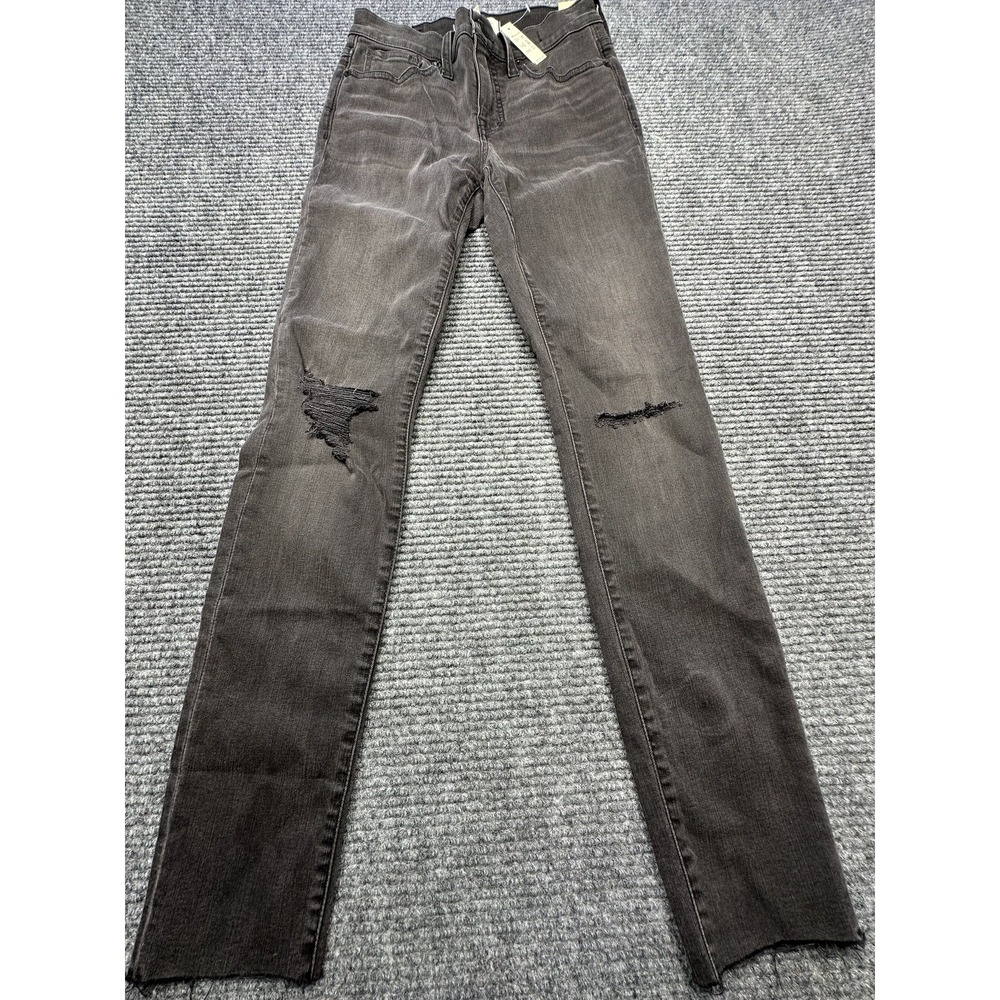 Madewell Jeans Womens 26 Black 9 Inch Mid Rise Skinny Distressed Magic Pockets